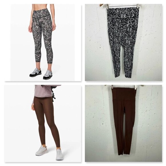 Lot of 2 Lululemon Size 4 Brown Zoned In 27" & Floral Spritz Wunder Under Tight - Picture 1 of 15